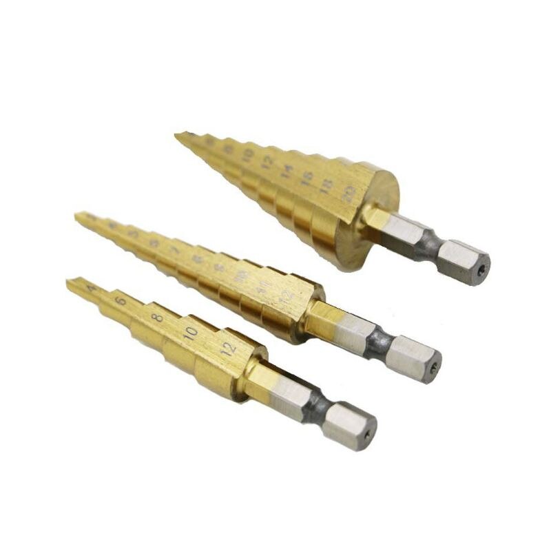 3pcs/set 3-12mm 4-12mm 4-20mm Step Cone Drill Bit Hexagonal Shank High Speed Steel Hole Cutter