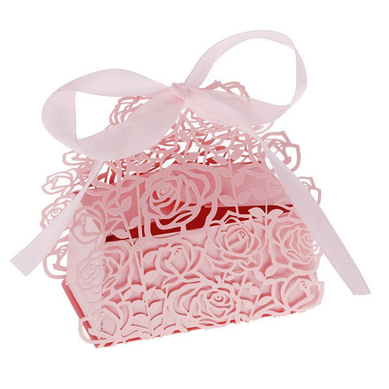 12Pcs Romantische Rose Diy Candy Cookie Favor Box Voor Wedding Party Met Lint: Default Title