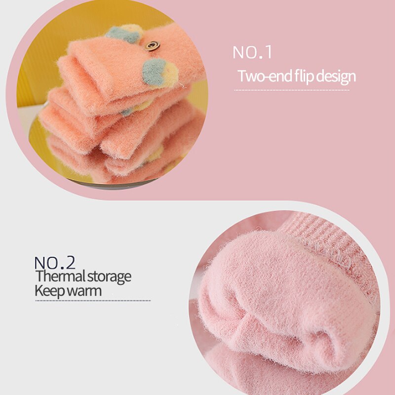Nette Karikatur Baby Handschuhe freundlicher Winter Gestrickte Fäustlinge Handschuhe Dicke Warme Halb Finger Handschuhe freundlicher Fingerlose Handschuhe für Mädchen