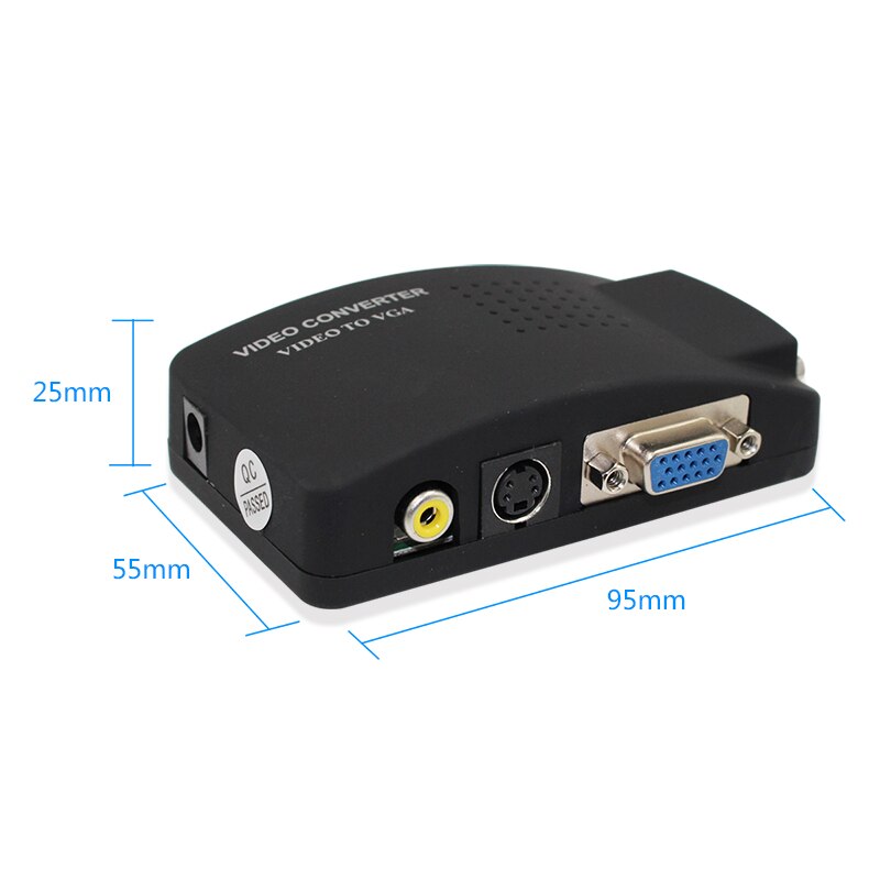 Video to VGA Converter with S-Video AV VGA In VGA Out Switch Mini Box for PC Laptop LCD TV Monitor CCTV Camera DVD Player