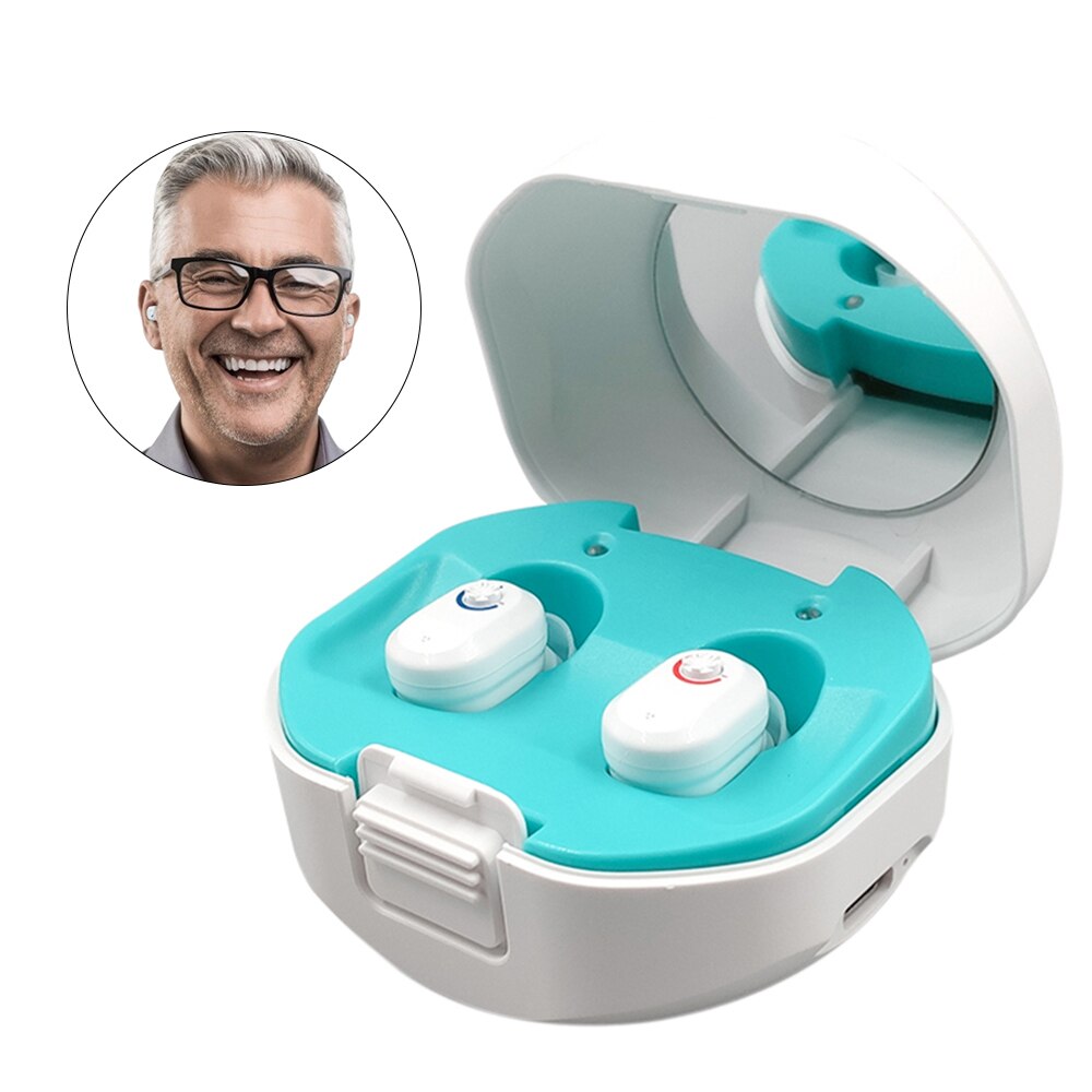 Digitale høreapparater genopladeligt digitalt høreapparat med opladningsetui audifonos høreapparat høreapparat til ældre: Hvid