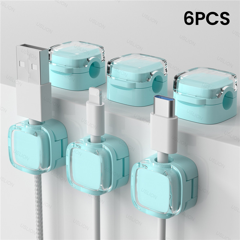 Kleurrijke 6-delige magnetische kabelclips Kabel Gladde verstelbare snoerhouder onder bureau Kabelbeheer Draadhouder Kabels Organizer: Rood