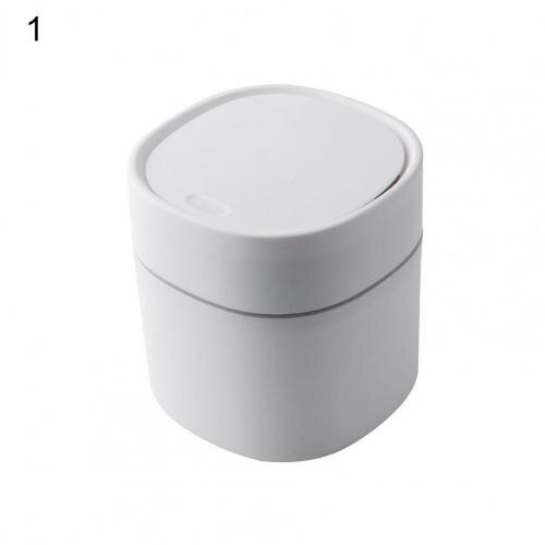 Mini Desktop Waste Bin Household Dresser Table Wastepaper Trash Can with Lid: White 1