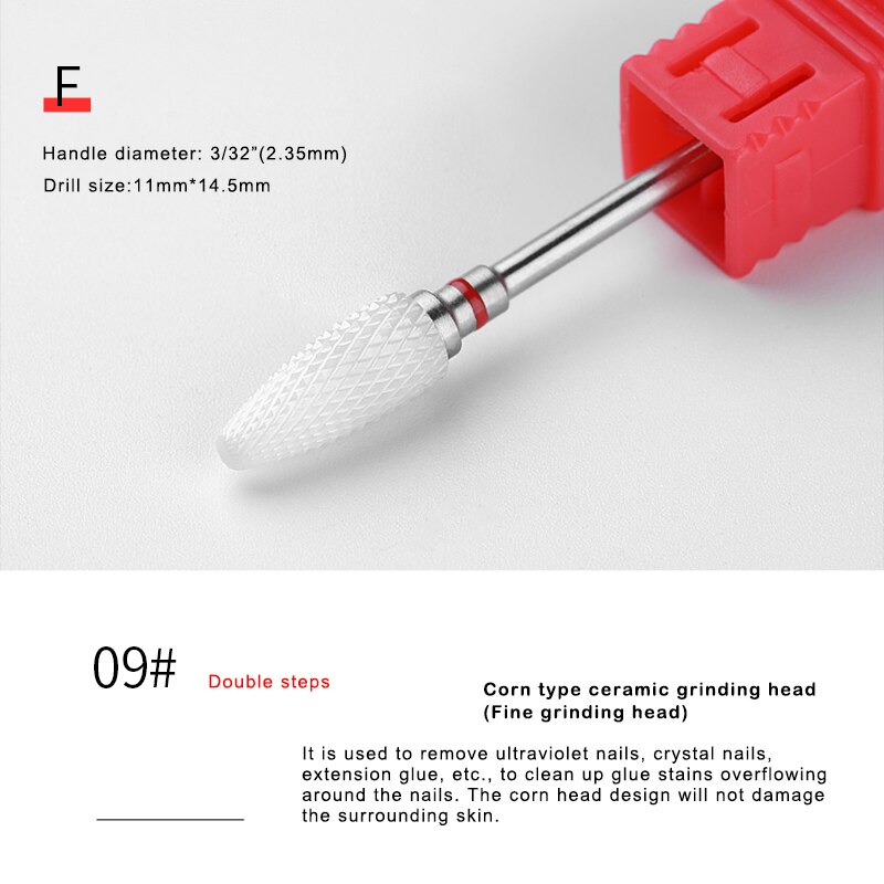 Broca limpiadora de uñas de cerámica blanca, taladro de uñas (arena: mediana), 3/32 ", tamaño de vástago, para limpieza de cutículas, seguridad: 09