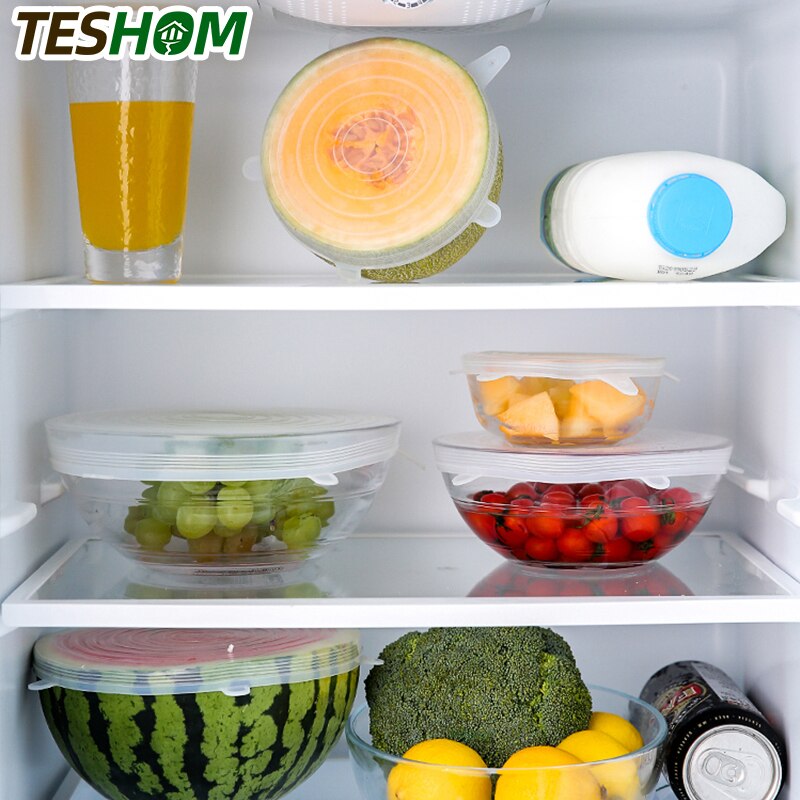 Silicone Stretch Lids 6-Pack Various Sizes Cover for Bowl Universal Food Wrap Reusable Expandable Silicone Cap for Fresh Food