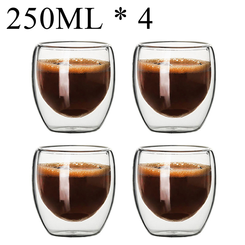 2-18 Stuks Dubbele Wand Hoge Borosilicaatglas Mok Hittebestendige Thee Melk Sap Koffie Water Cup Bar Drinkware Creativiteit Set: 250ML 4PCS