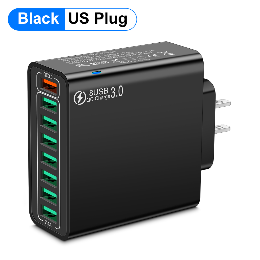 Total 100W 8 Ports charge rapide USB chargeur mural QC3.0 adaptateur de téléphone Portable Portable pour iPhone Huawei Samsung Xiaomi: US