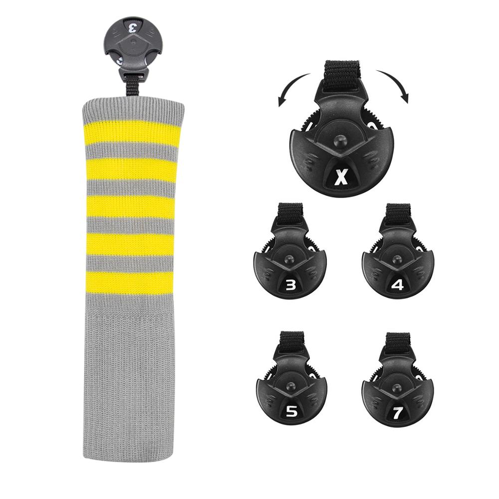 Couvre-chef de Club de Golf jaune rayure tricoté pilote de Golf couvre-chef en bois Fairway couverture en bois couverture hybride avec étiquettes de numéro 4 pièces
