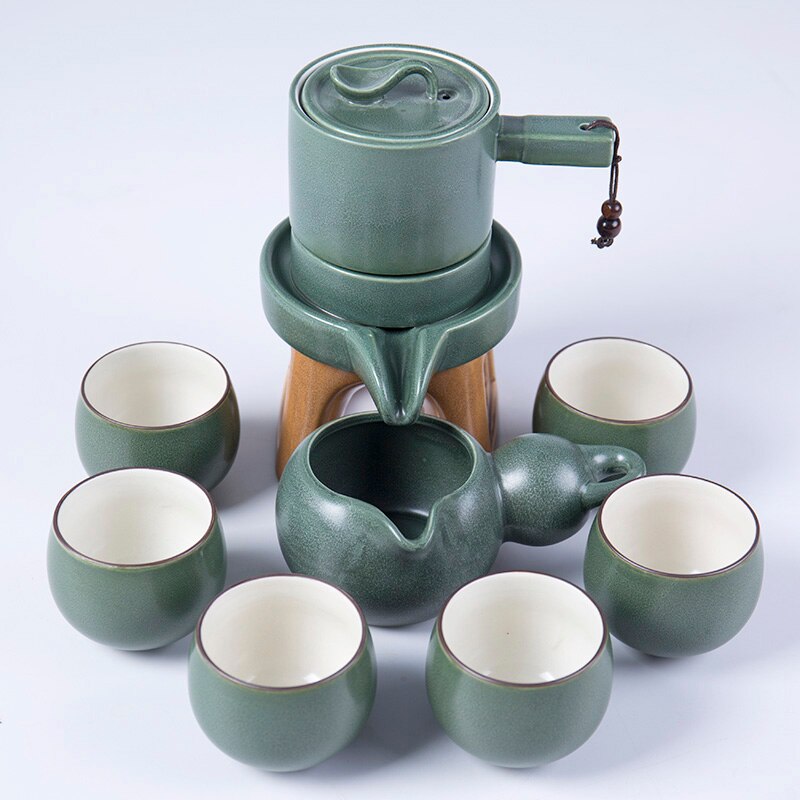 Semi-automatic Tea Set Stone Mill Teapot Household Simple Lazy Ceramic kungfu Tea Cup Set: B