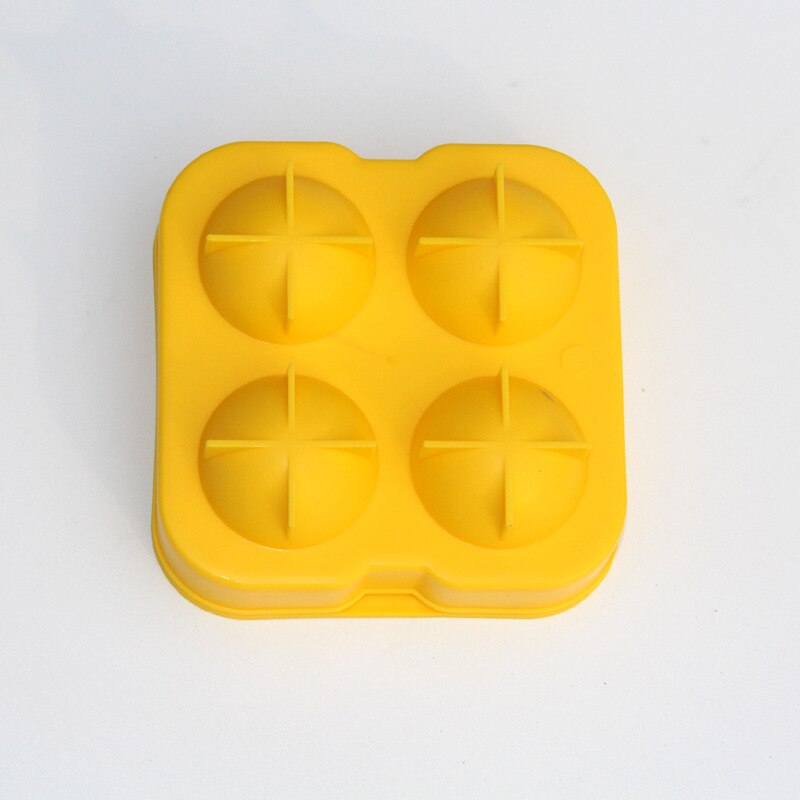 1 st 4 hål rund whisky silikon isbitsbricka form boll iskub bollmaskin form silikon iskula form för festbar: Gul