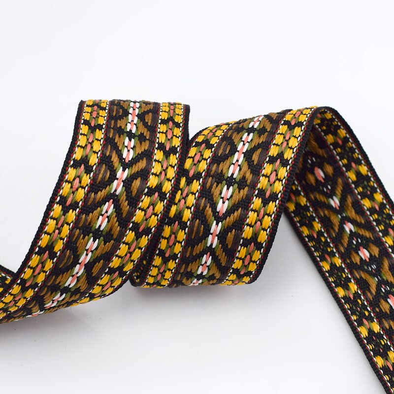 Correas de Jacquard bordadas, cintas étnicas de encaje para correa de bolso, cinta de costura de encuadernación al bies, accesorios de ropa DIY, 5 metros y 38mm: F-3801