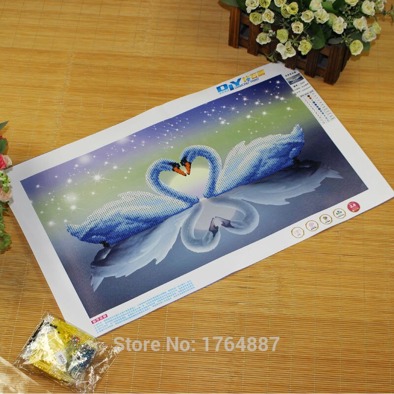 5d Diy Diamond Embroidery Beautiful Swan Cross Stitch Bright Crystal Round Diamond Star Diamond Painting Mosaic Animal Picture