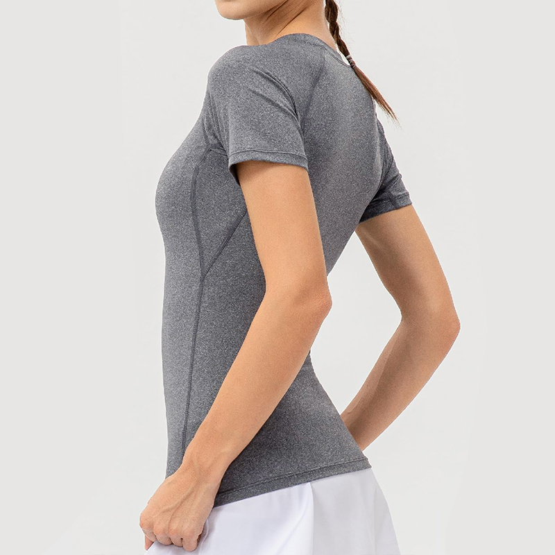Damkompressionströja kortärmad atletisk yoga löpartröja sommar gymträning snabbtorkande stretchiga t-shirts toppar baslager