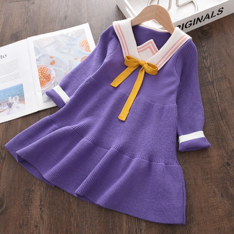 Menoea Baby Girls abiti lavorati a maglia 2021 New Infant Kids maglione a maniche lunghe abito Polka Dot Bow inverno autunno abiti abiti 3-7Y