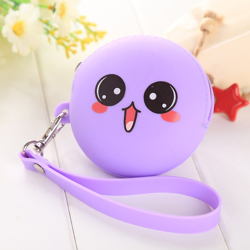 Bolso de silicona con dibujos animados de monedero billetera redonda para mujer, bolso billetera bolsa de cambio para niños y niñas,: Purple A