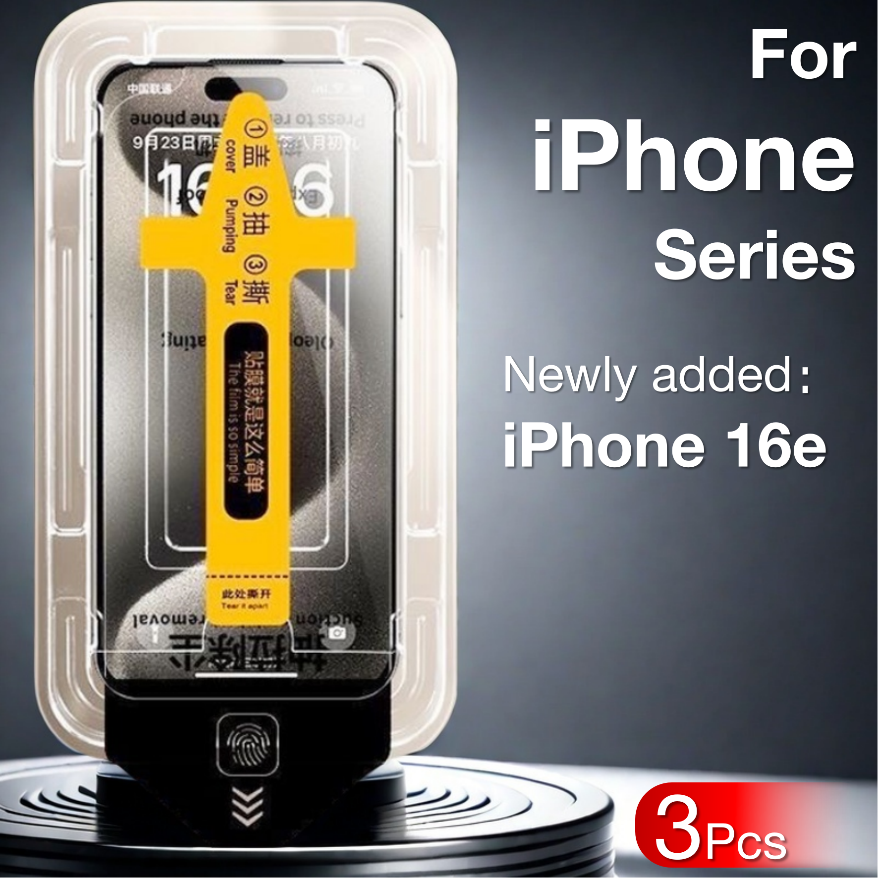 3 peças para iphone 16e 16 15 pro max protetor de tela vidro temperado 14 plus 13 12 11 xr xs x telefone livre de poeira com kit de instalação