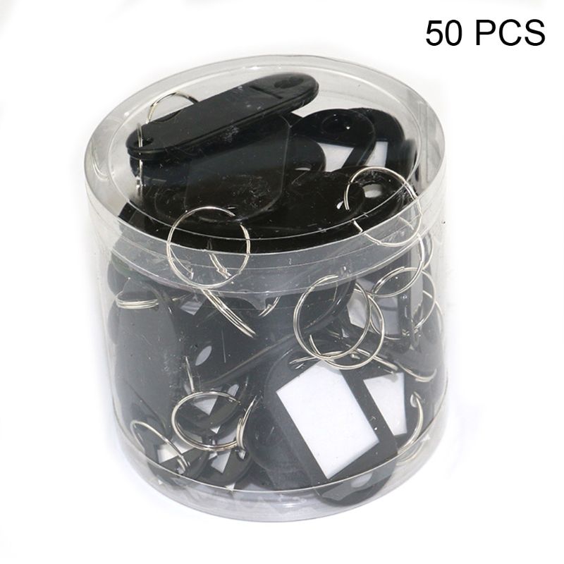 50Pcs Key Id Tag Bagage Bagage Naam Label Kaart Met Split Ring Sleutelhanger F3MD: Black