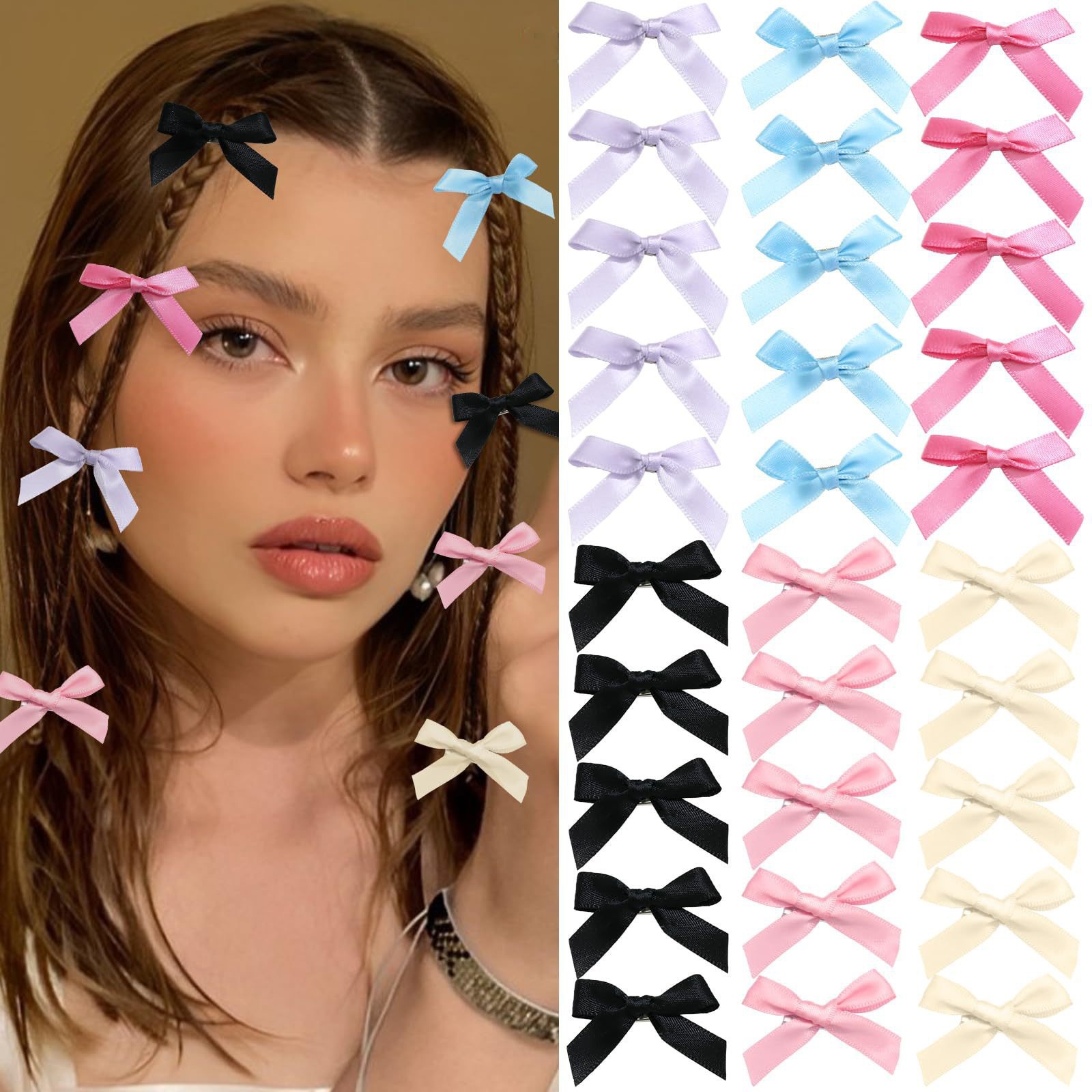 10 Uds Mini pinzas para el cabello con lazo 4cm estilo Ballet dulce cinta lazo horquilla accesorios para el cabello para niñas pasadores rosas, blancos y rojos