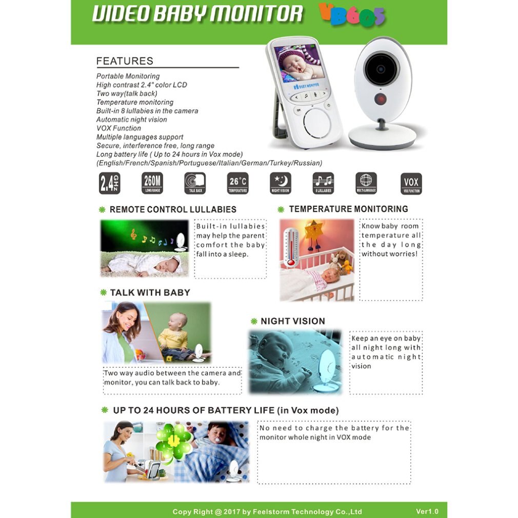 Wireless Digital Baby Monitor 2.4 inch LCD Screen Two Way Audio Video Baby Monitor Night Cute Infant Camera