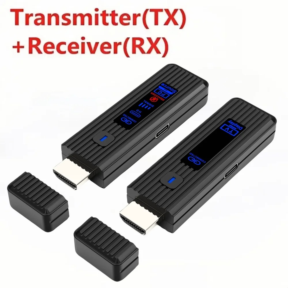 Bezprzewodowy zestaw nadajnika i odbiornika HDMI robić przedłużania wideo, adapter dongle TV Stick robić PC, kamery, laptopa, projektora, monitora, telewizora: Czerwony