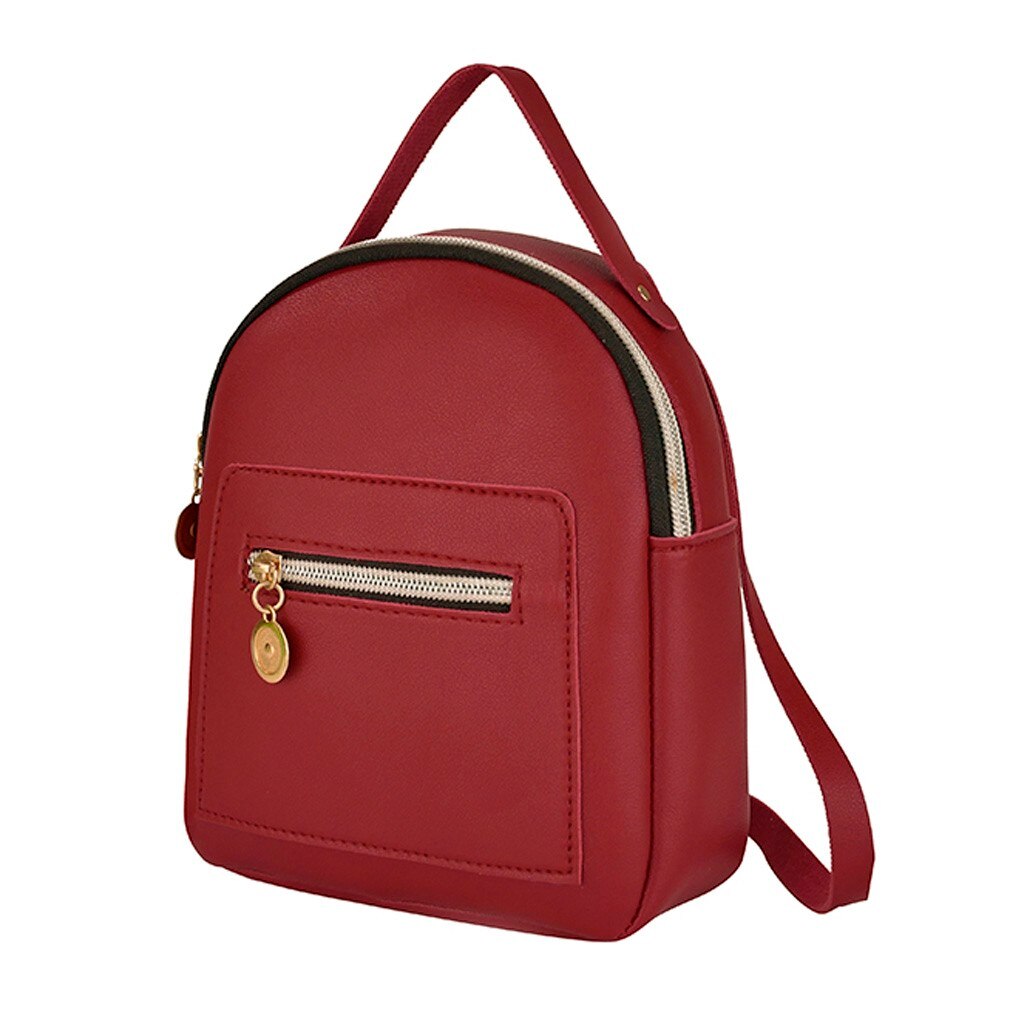 Small Solid Color Zipper Shoulders Backpack For Women Mochila Letter Purse Mobile Phone Bag Bolso Mujer sac a main femme#50: Red 