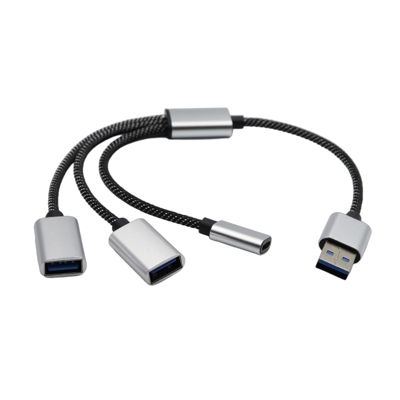 Cable divisor de alimentación USB 2,0, adaptador de 1 macho a 2 hembra con USB C para carga y sincronización de datos para ordenador portátil