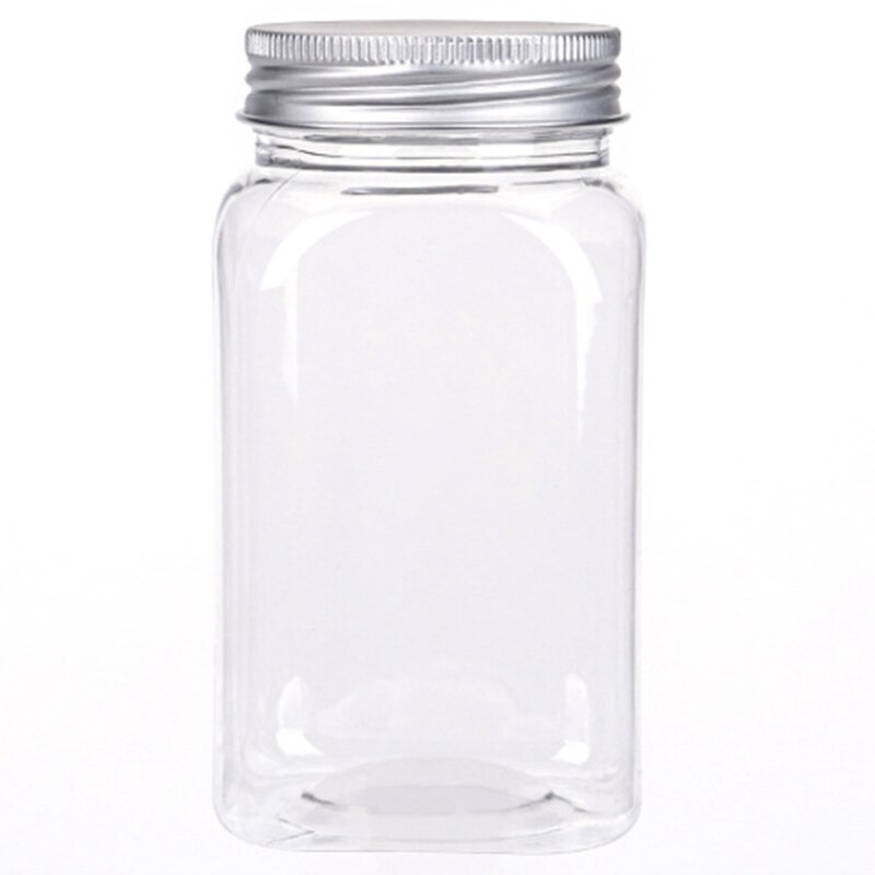 12PCS Condiment Jar Set,Transparent Plastic Bottle Food Packaging Bottle Airtight Metal Cap Empty Square Spice Container: Default Title