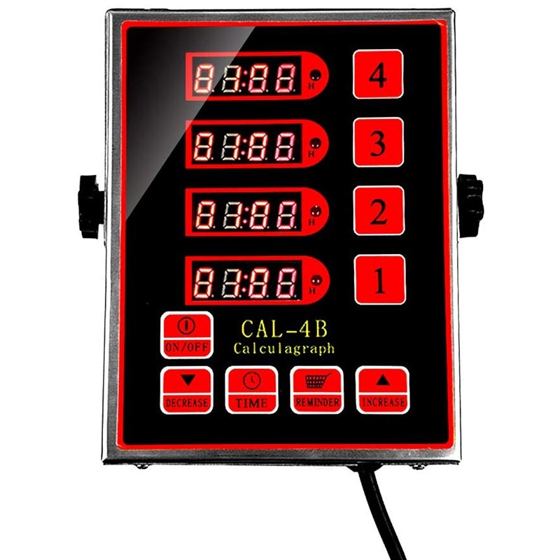 US Plug, Commercial 4 Channel Kitchen Timer Restaurant Timer Loud Alarm Adjustable Cooking Reminder Stainless Steel Clear LED Di