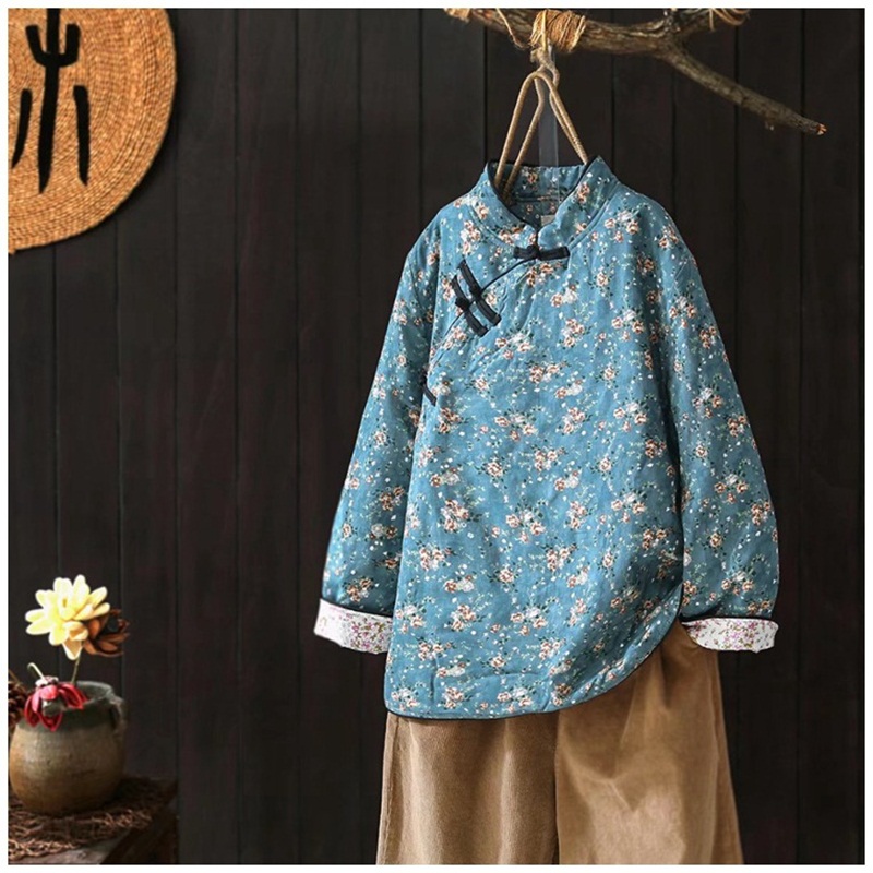 Herbst Winter Neue Chinesischen Stil Frauen Langarm Jahrgang Geschmack Baumwolle Gefütterte Mantel Baumwolle Leinen verlieren Warme Druck Jacke 31394
