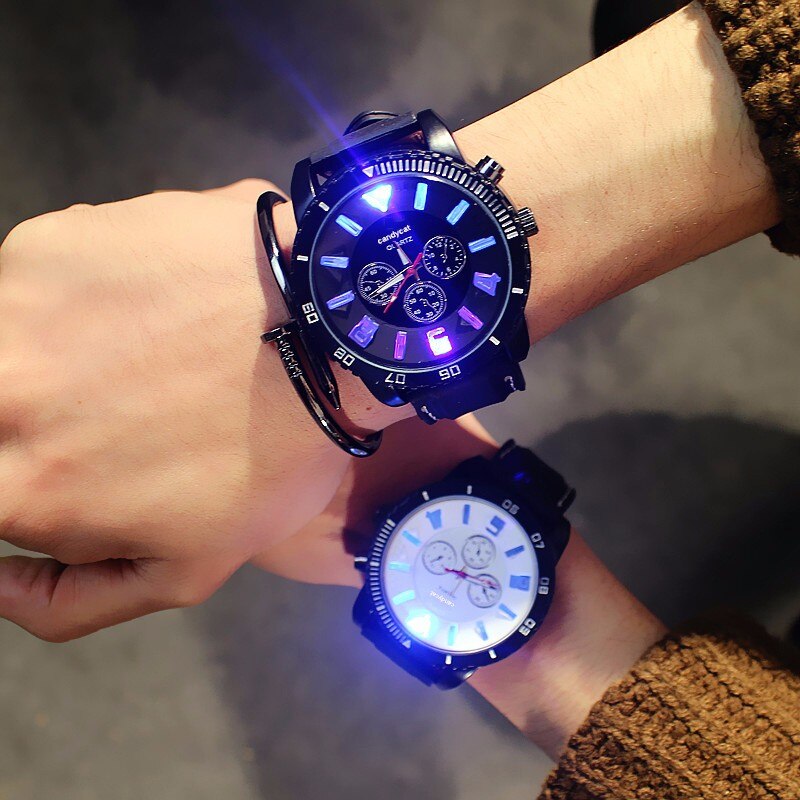 Mænd kvinder sports ure 7 farve led lys glød ure silikone band kvarts ure bedste reloj hombre