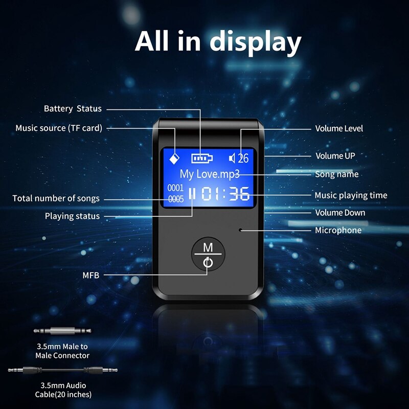 Bluetooth Transmitter Receiver Two In One Support TF Playback For Mobile Phone Computer TV Car Audio