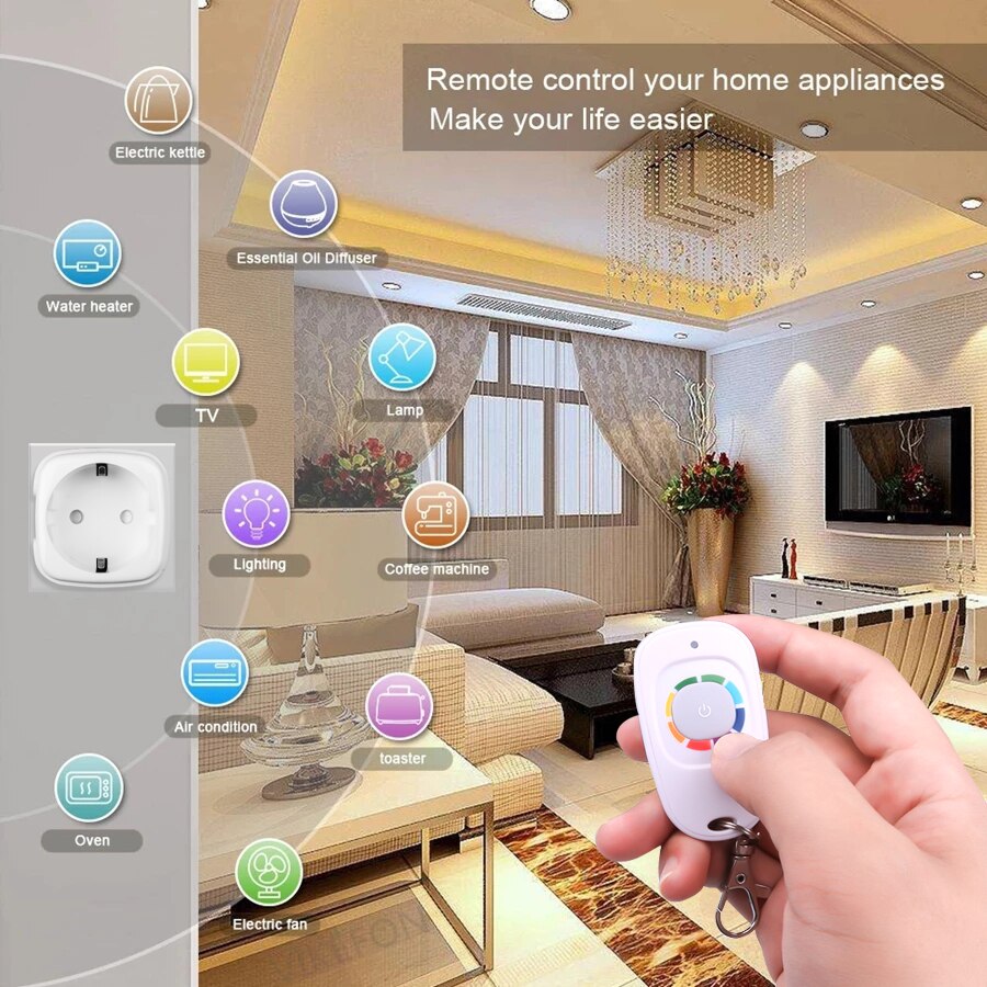 2022 433Mhz Wireless RF Remote Control Home Office Smart WiFi Power Timer Socket Outlet EU Plug Energy Saving