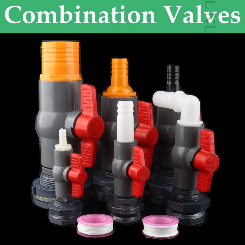 1Set 1/2"1" Combination Valve Aquarium Pagoda Connector Fish Tank Drain Joint Aquarium Hose Drainage Accessories Valve Assembly