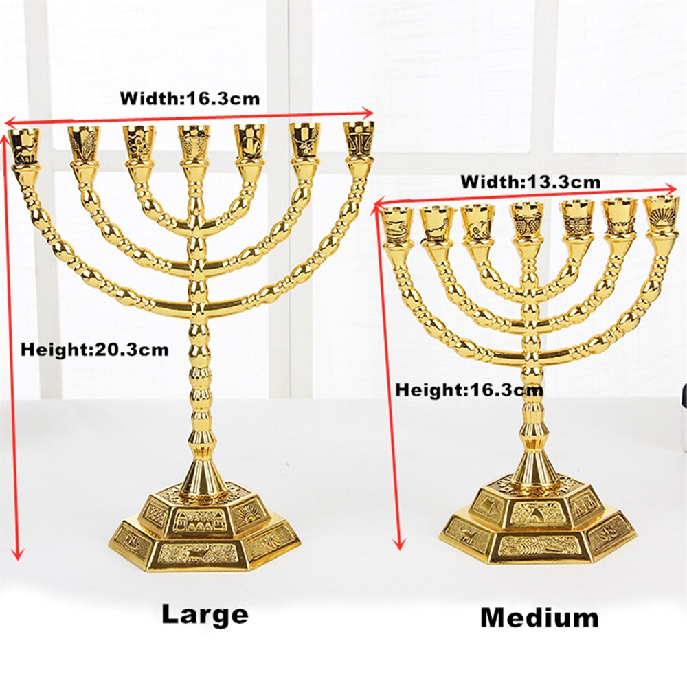 1pz cristiano D'oro Lampstands Ebraica menora Portacandele 7 Ramo Candelieri D'oro Religioni Candelabri Complementi Arredo Casa