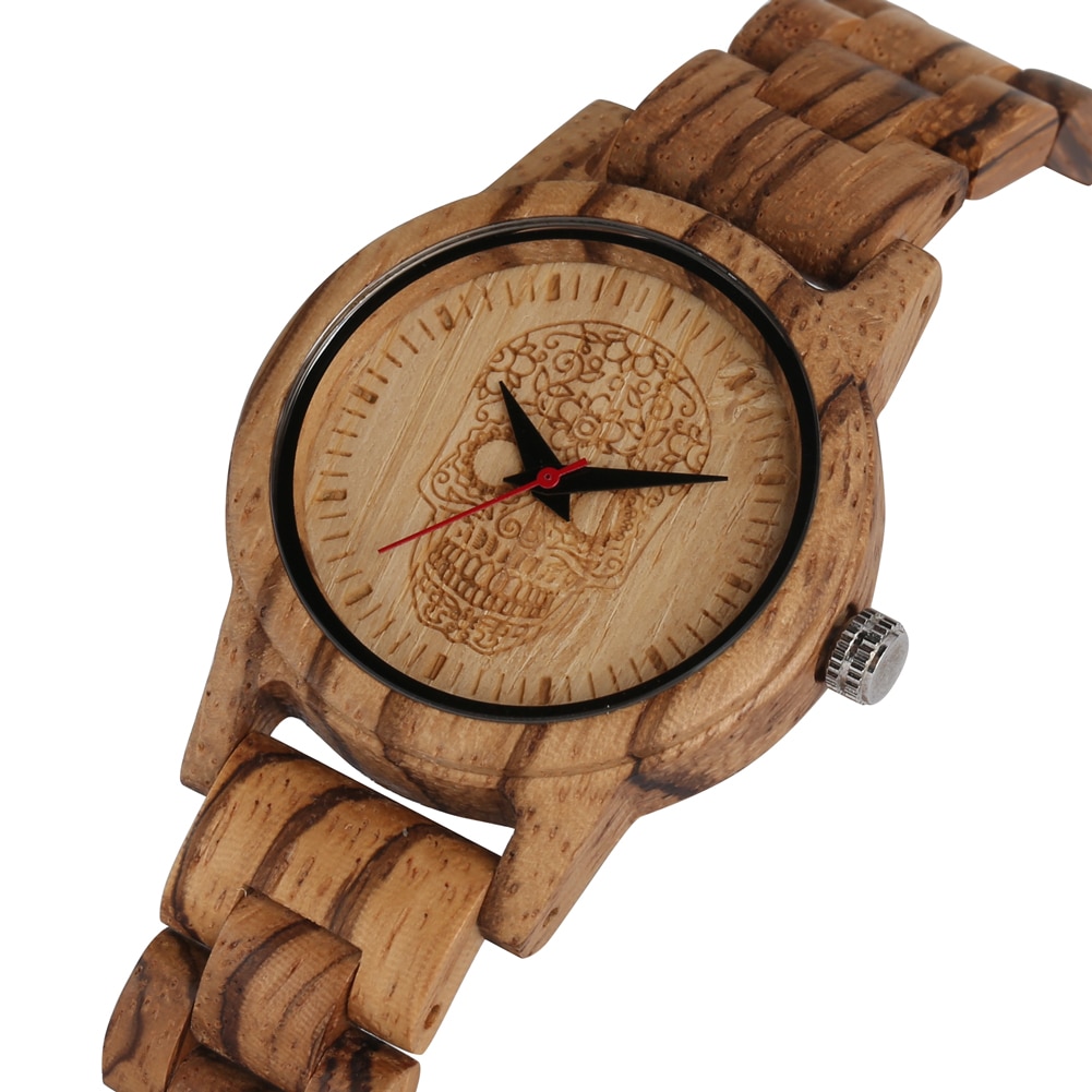 Atractivo reloj de madera de cuarzo para mujer, correa de madera con patrón de esqueleto, reloj de pulsera de cuarzo, para mujer