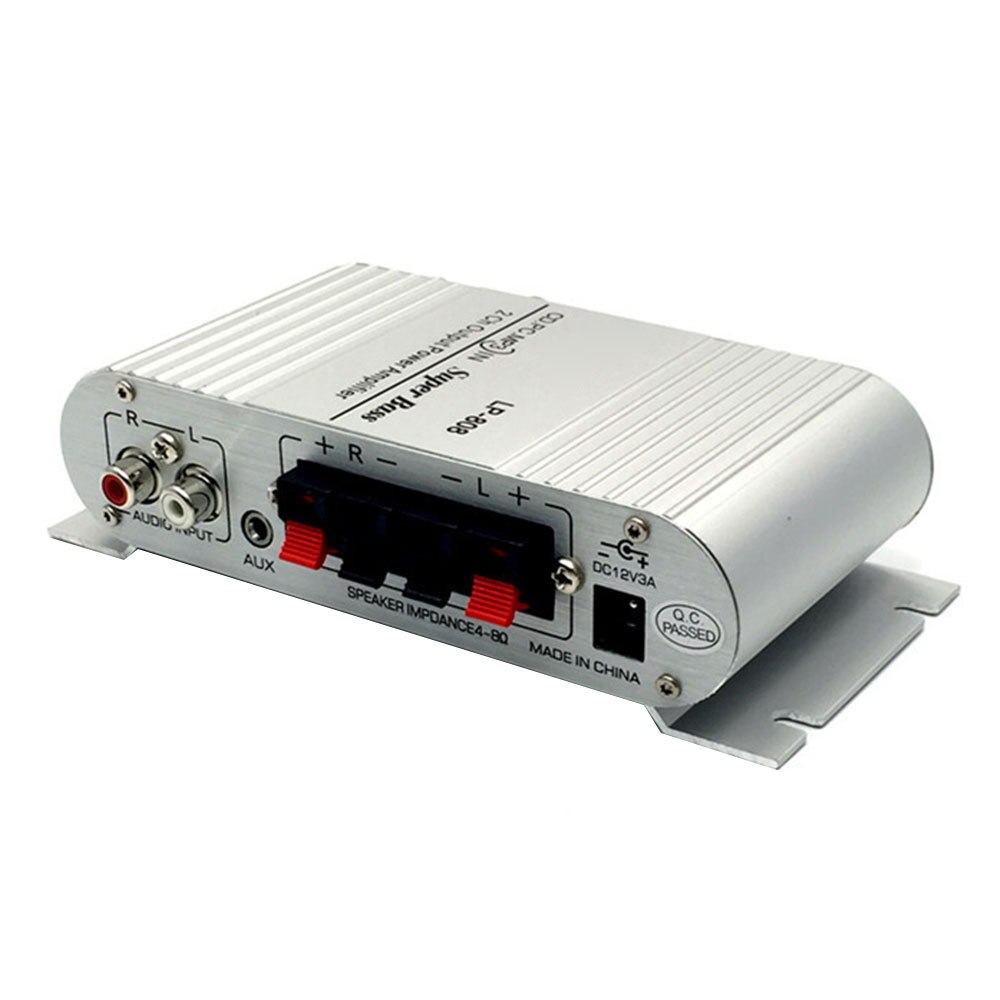 LP-808 Power Car Amplifier MP3 Radio Audio Stereo Bass Speaker Booster Player for Motorbike Home PC DVD CD 12-14.4V 2A Silver