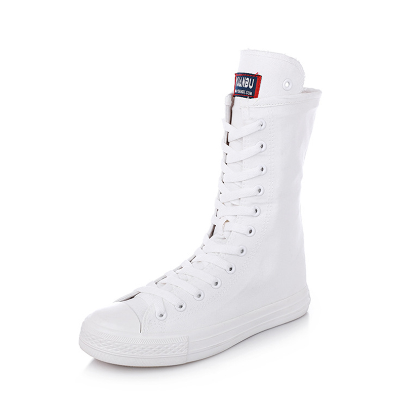Cozulma dames witte veterlaarzen met rits aan de zijkant, canvas schoenen, dameslaarzen met ronde neus, plus maat 34-43