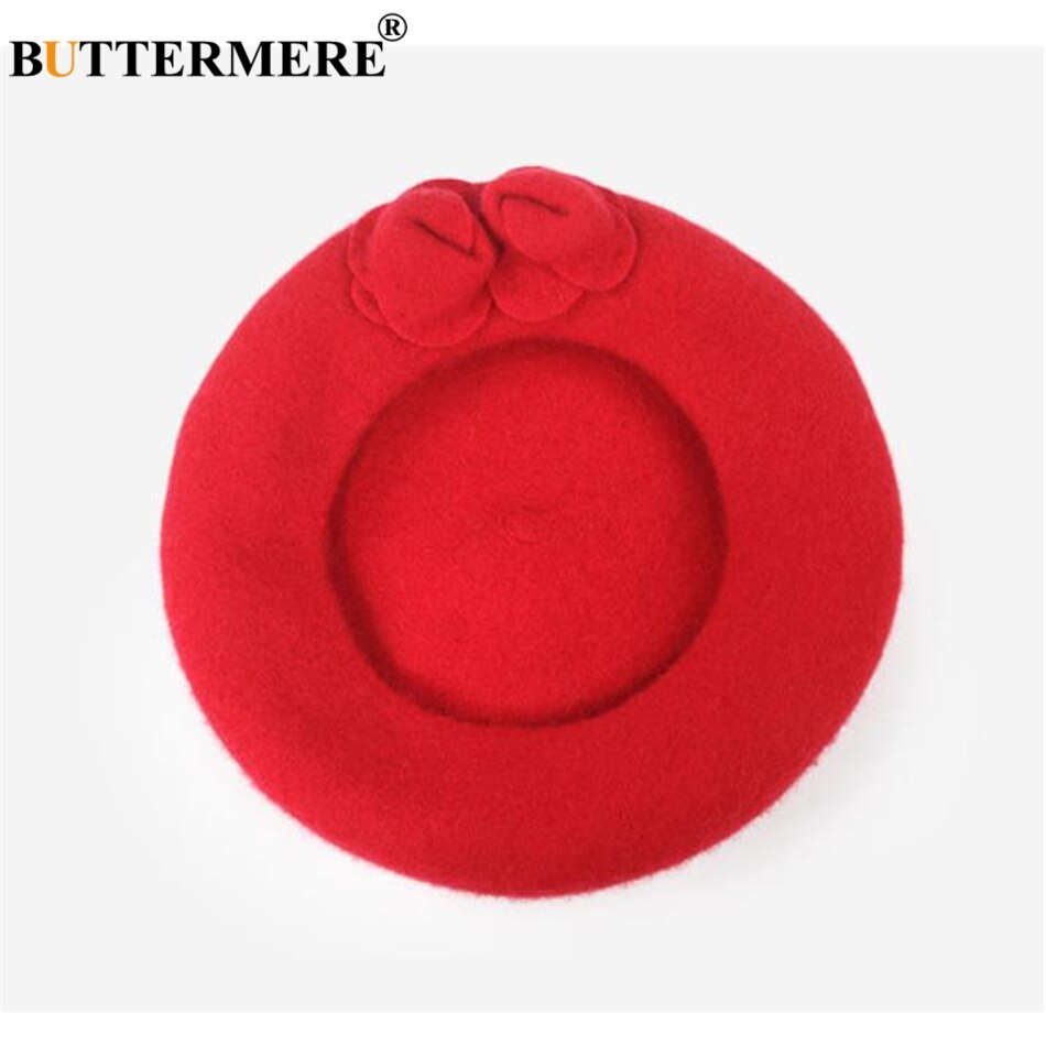 Buttermere uld baret fransk hue vinterhatte til kvinder blomst rød flad kasket dame pige baretter kvindelig knogle tocas malerhat