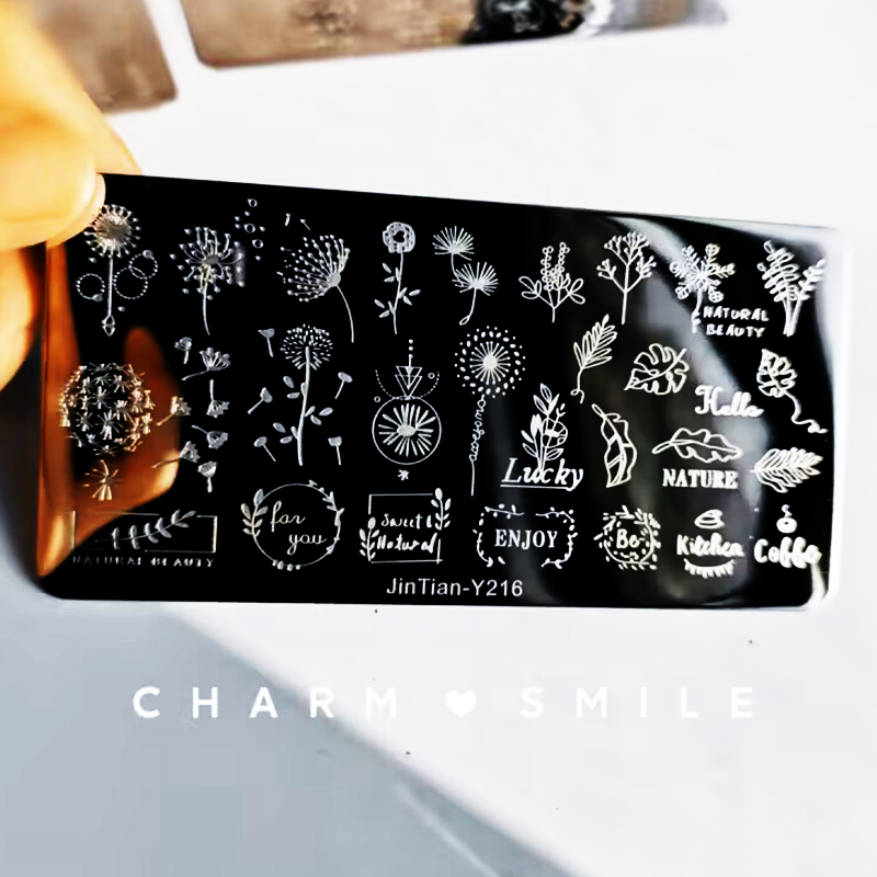 Placas de estampado de uñas con personajes de dibujos animados, amor, Día de San Valentín, estampado de hojas de flores, arco, corazón, plantillas de sellos para uñas, herramientas de decoración de uñas: Marfíl