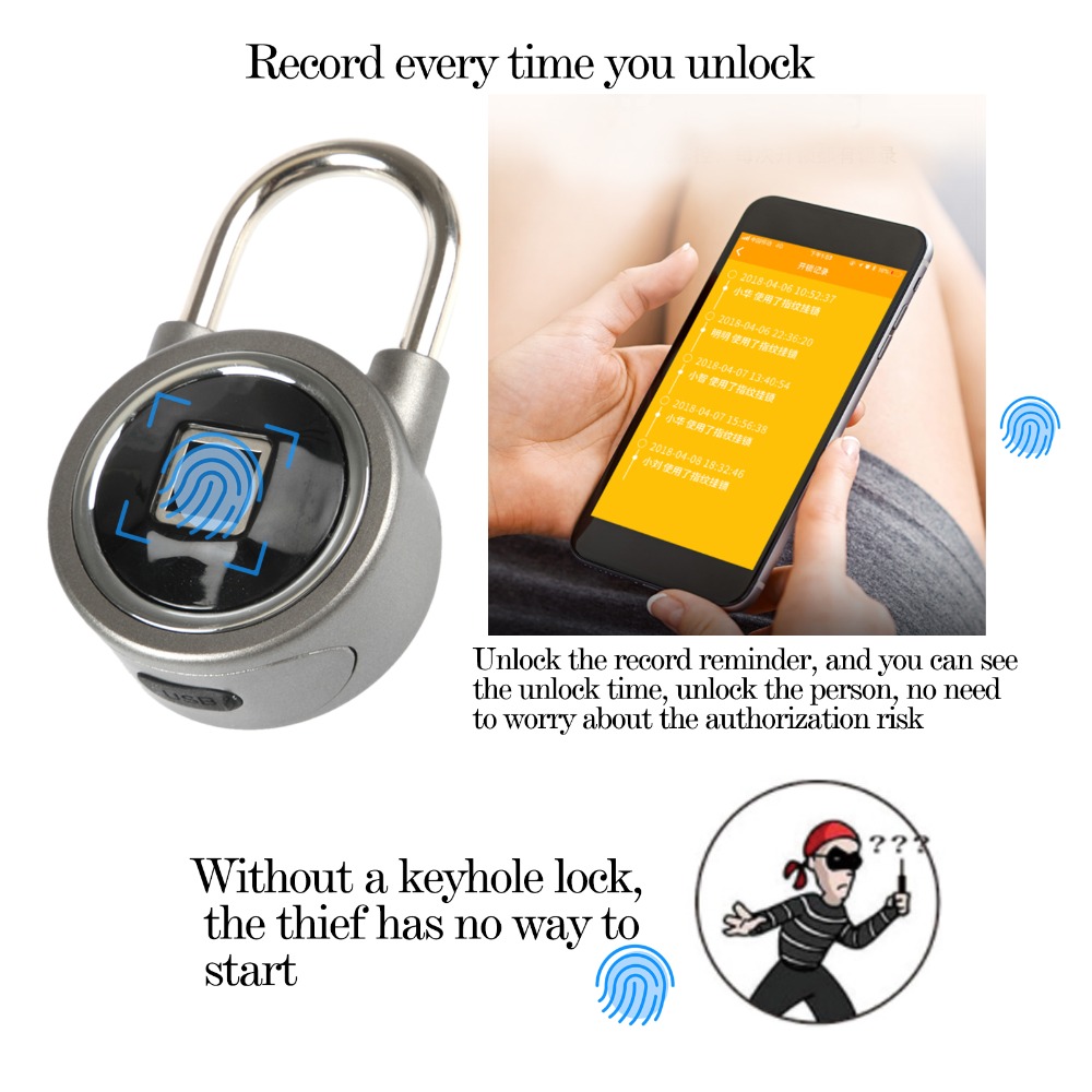 Bluetooth Fingerabdruck Vorhängeschloss Handy, Mobiltelefon APP Steuerung Clever Schloss Für Gepäck Lagerbier Schlafsaal draussen-aktivitäzehn