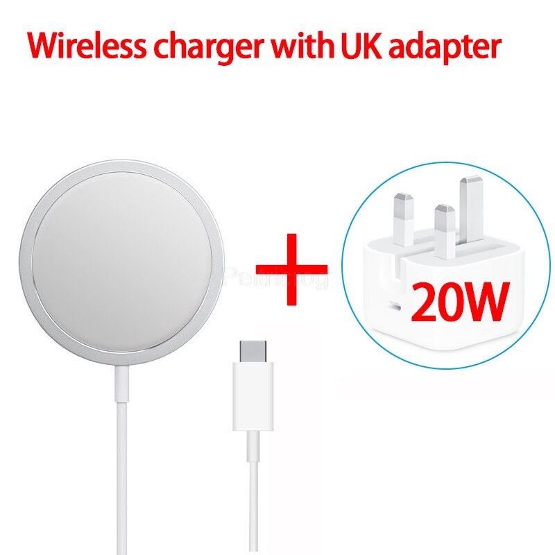 Magnetyczna bezprzewodowa ładowarka 15W dla iPhone 12 zawodowiec Max mini Magsafe szybka ładowarka szybka 20W ue usa wielka brytania wtyczka PD bezprzewodowa ładowarka: Wireles z UK wtyczka