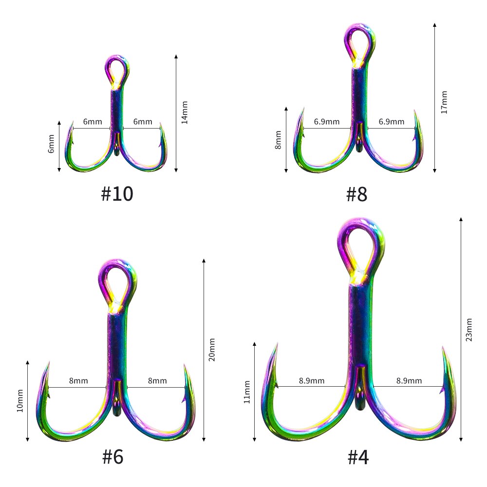 10 Stks/partij Vishaak High Carbon Roestvrij Staal Versterken Dreg Kleurrijke Anker Triple Prikkeldraad Super Sharp Vis Haak