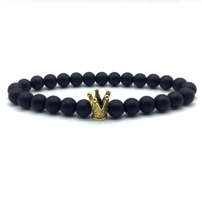 Korona Charm bransoletka mężczyźni 2022 moda prosty kamień lawowy matowy bransoletka z koralików dla mężczyzn biżuteria prezent Pulsera Hombre: 3