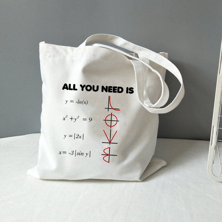 Chemistry Tote Bag Canvas All You Need Is Love Math Graphic Travel Storage Bag Funny Geek Handbag Shoulder Totebag: B0313-TBWH-M