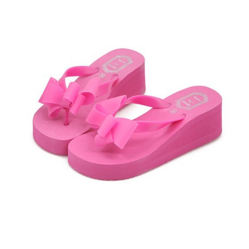 XEK nouvelle été femmes plate-forme tongs à talons hauts sandales de plage pantoufles à nœud papillon femmes chaussures Size36-40 pour le choix WFQ61