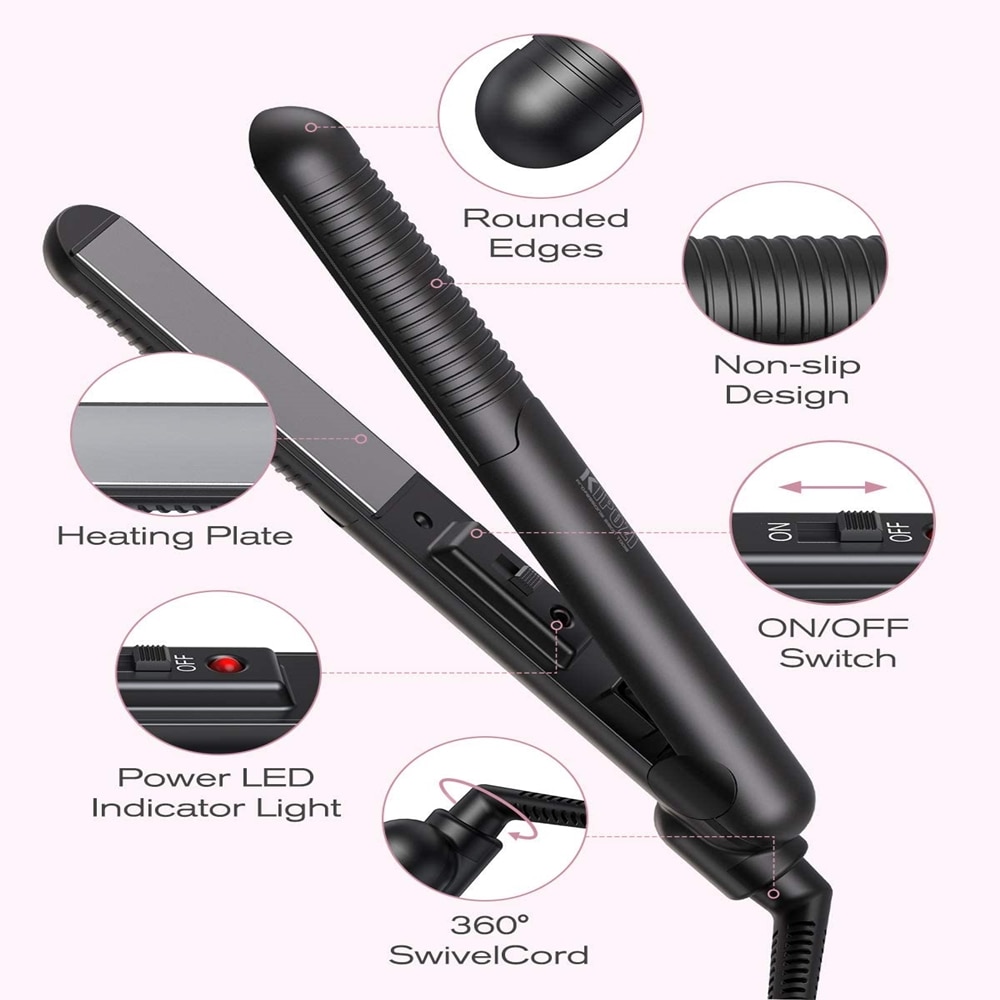 KIPOZI Mini Flat Iron Travel Ceramic 2 In 1 Hair Curler Dual Voltage Quick Heating Hair Straightener Light Weight