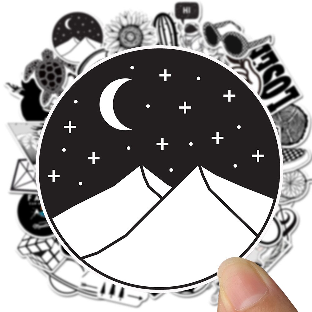 50pcs Black and White Cartoon Stickers Kids Luggage Notebook Laptop Sticker Skateboard Suitcase Decals For Computer Sticker