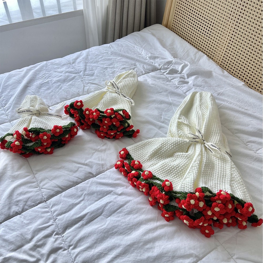 Manta de ramo de rosas de ganchillo, manta de ramo de flores de clavel de girasol a la , manta de clavel artesanal DIY terminada: Castaño