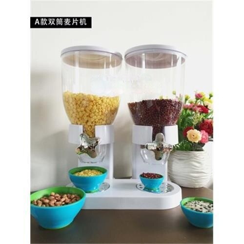 Kitchen Indispensable Dry Food Dispenser Chrome Single Weight and Double Control Breakfast Cereal Oatmeal Rice Bucket Storage: Light Yellow
