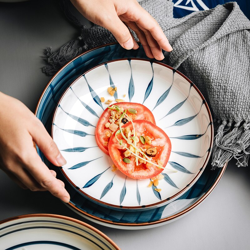 CHANSHOVA 8/10 inches Handmade ceramic bowl Personality Bowl Noodle salad plates Porcelain dining-plates Tableware G210
